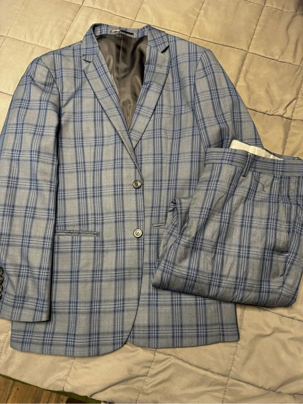 Men's Blue Plaid Two-Button Blazer